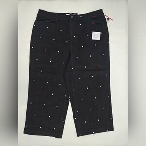 NWT Croft & Barrow sz 12 Capri Slimming Stretch BLACK Color POLKA DOTS Shorts